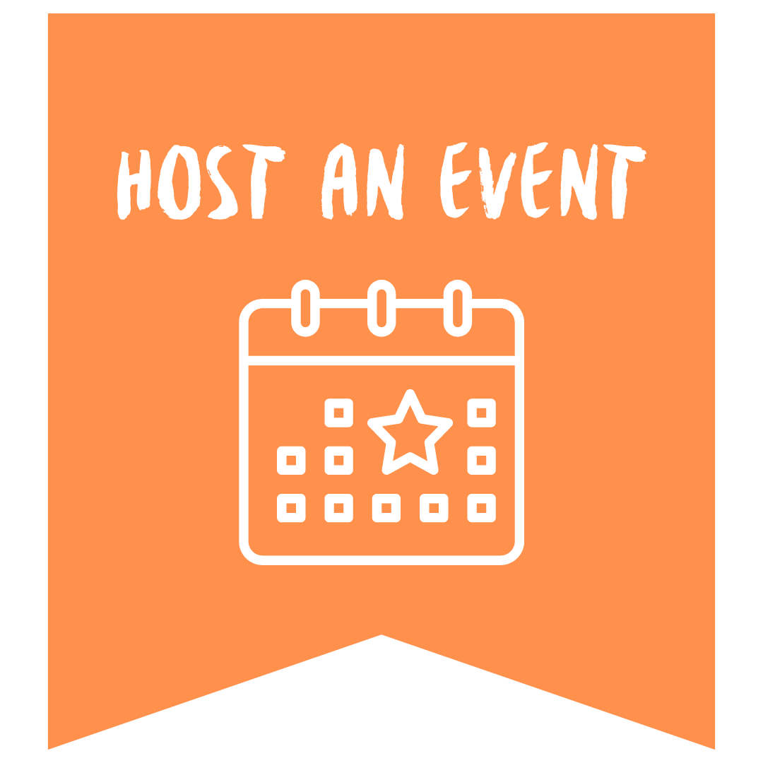 Orange banner that reads host an event with an illustration of a calendar