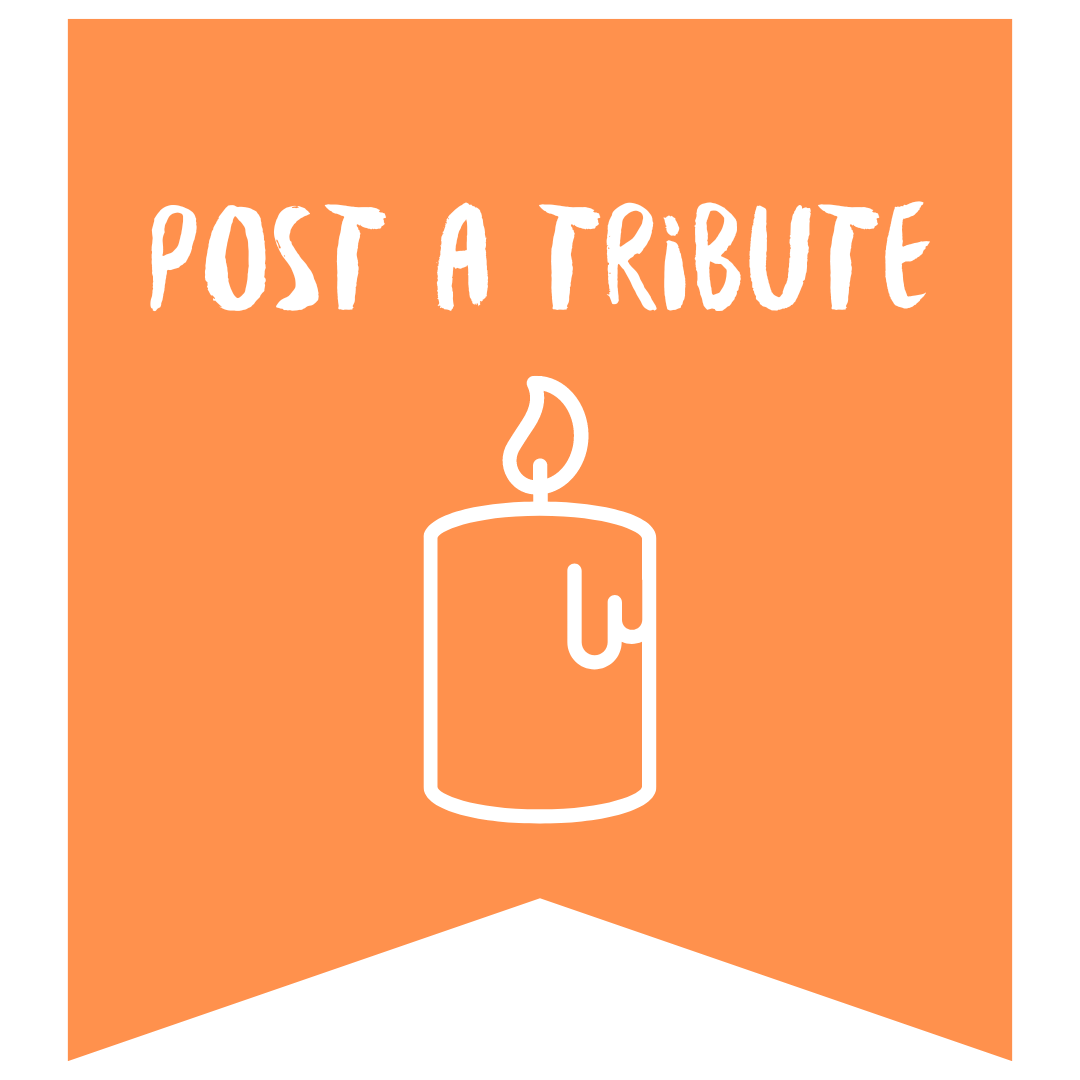 Orange banner that reads post a tribute with an illustration of a candle